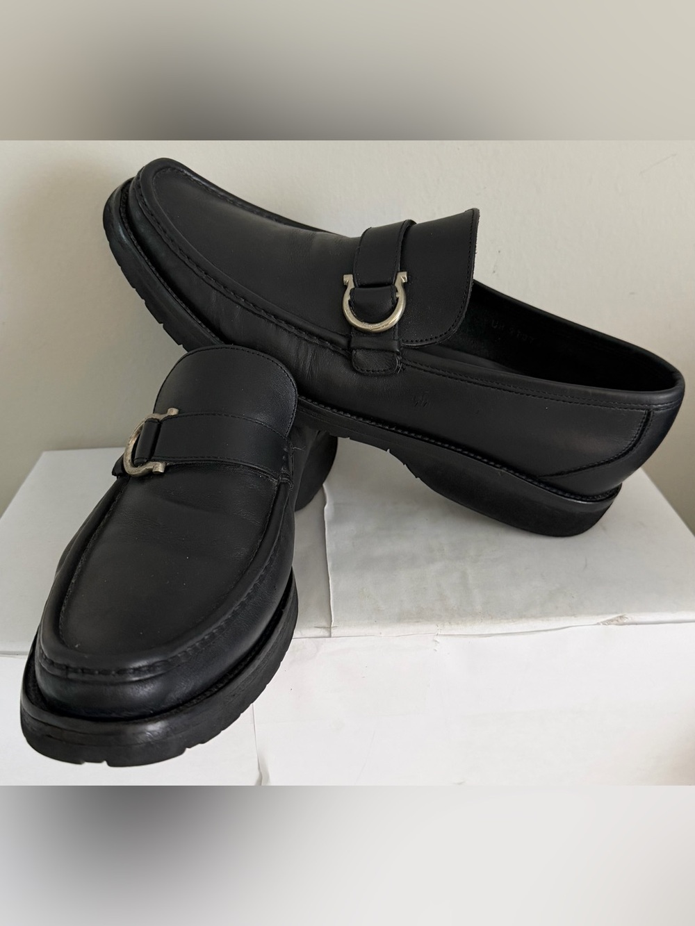 Salvatore Ferragamo Black Leather Gancini Loafers Men's Size 9D